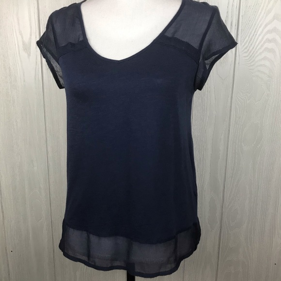 Lucky Brand Tops - Lucky Brand blue sheer panel embroidered back top